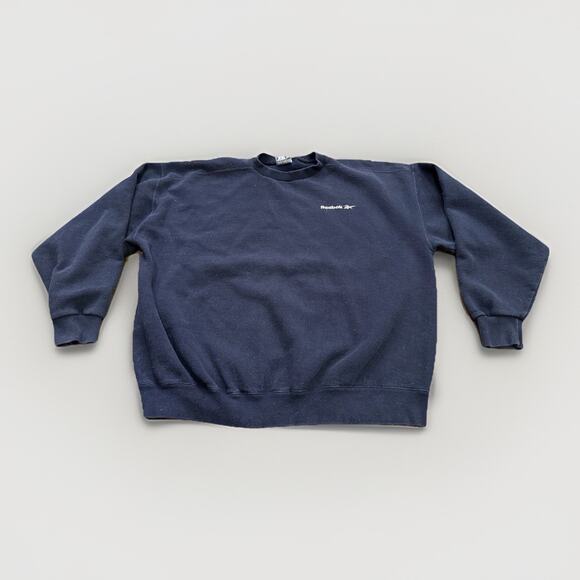 Vintage 90’s Reebok Mens Navy Blue Embroidered Long Sleeve Sweatshirt XL USA - Picture 1 of 9